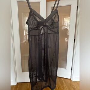 Slate colored Samantha Chang camisole dress babydoll with delicate flower lace